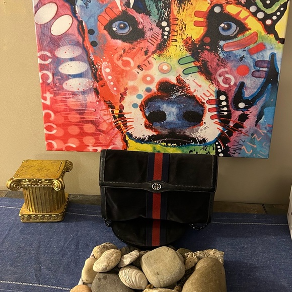 VINTAGE GUCCI GG INTERLOCK WEB SUEDE TRAVEL BAG - Picture 3 of 5